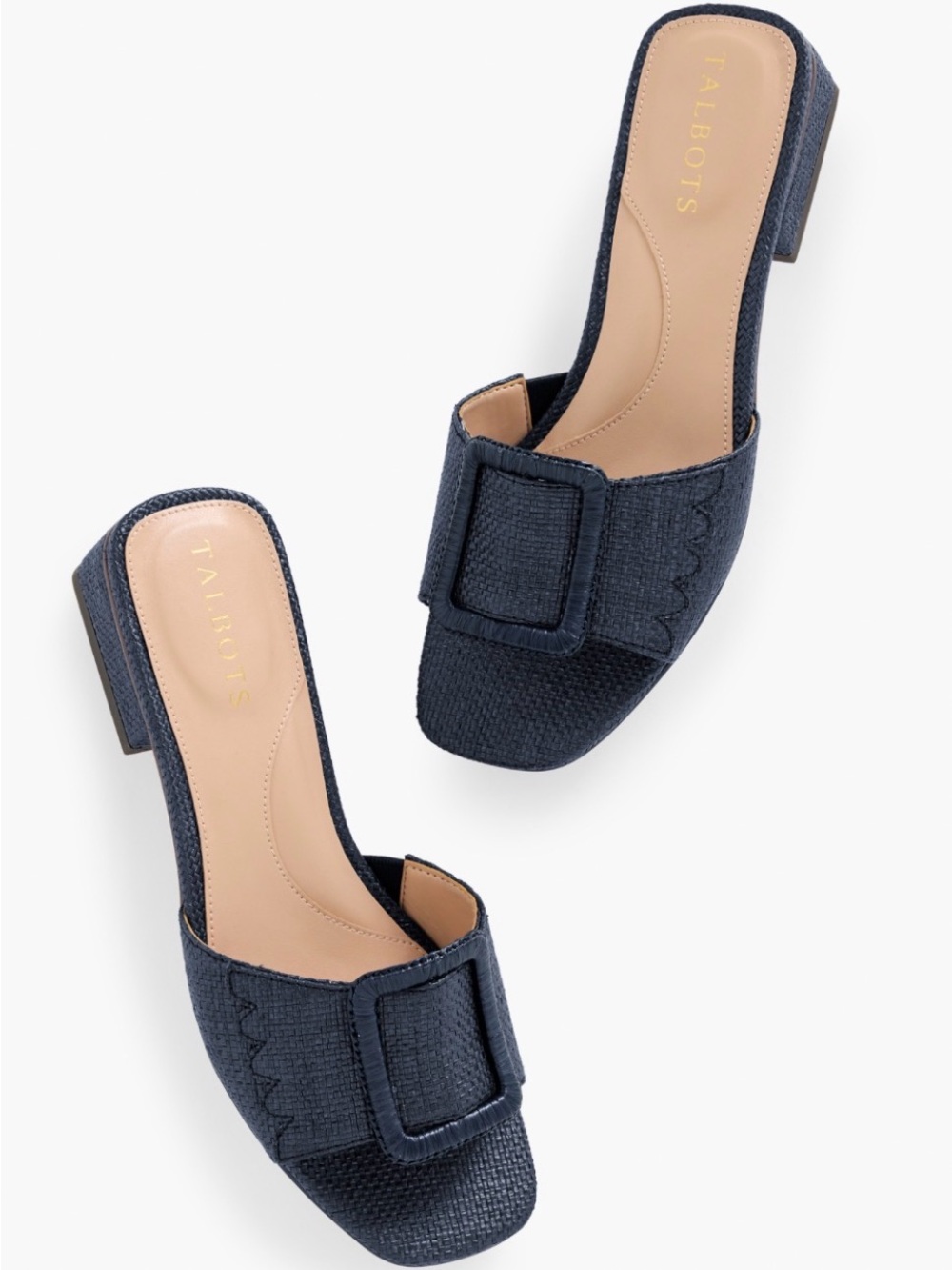 Talbots Size 7 Viv Buckle Shimmer Raffia Slides Indigo (Navy) Blue Sandals